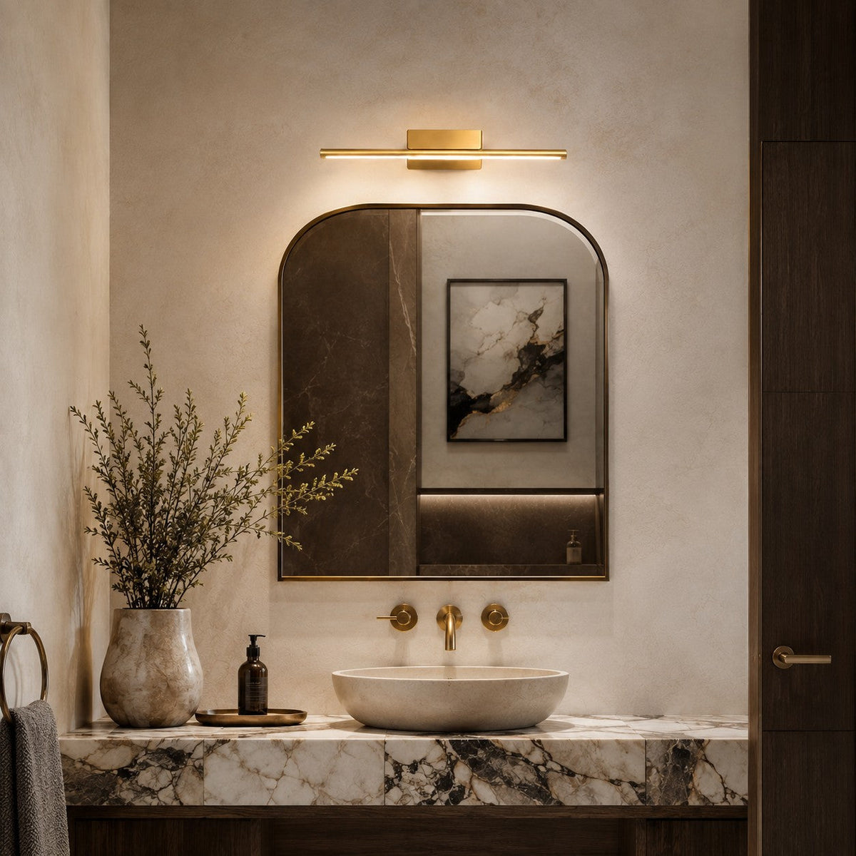 Brushed Brass Slim Cylinder LED Vanity Light 40–80cm 4000K