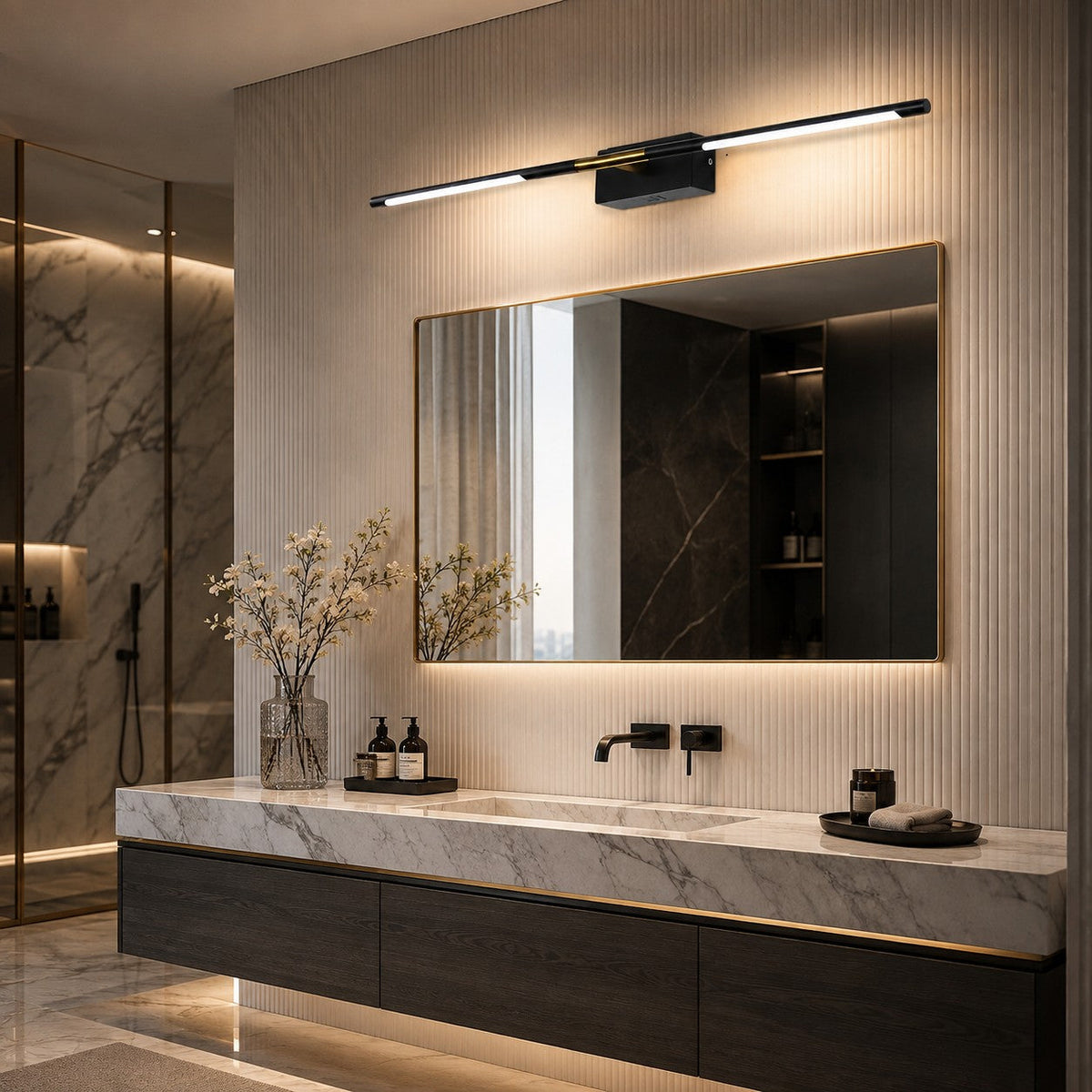 Electroplated Black LED Vanity Bar 60cm/100cm Gold Accent Mirror Light
