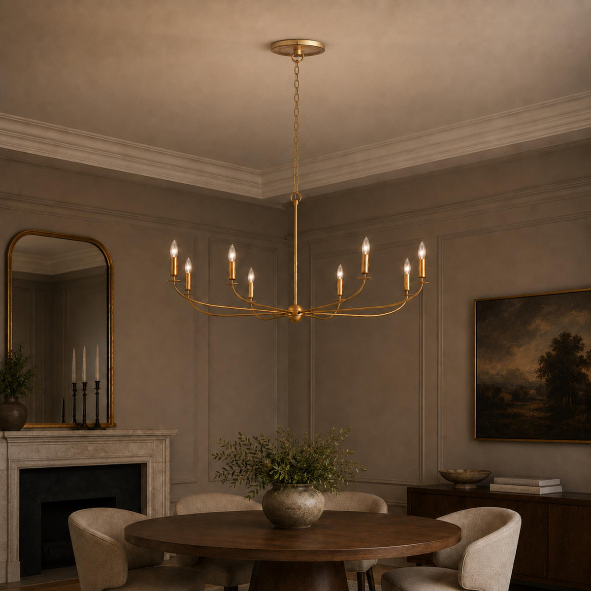 Large Antique Gold Leaf Round Chandelier