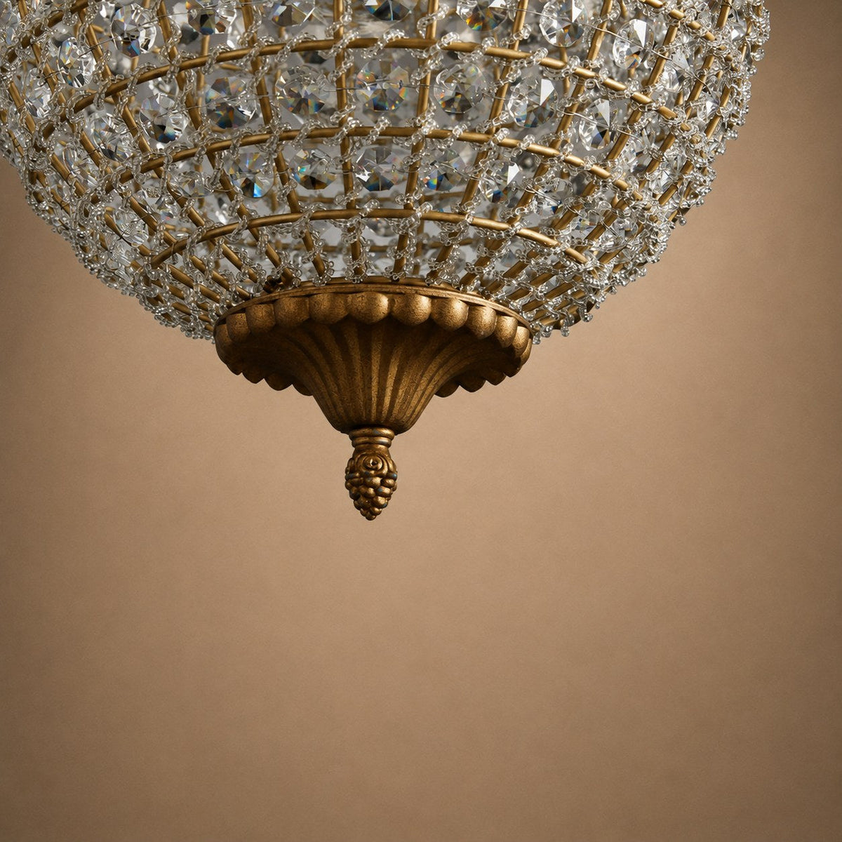 Antique Brass Crystal Round Chandelier