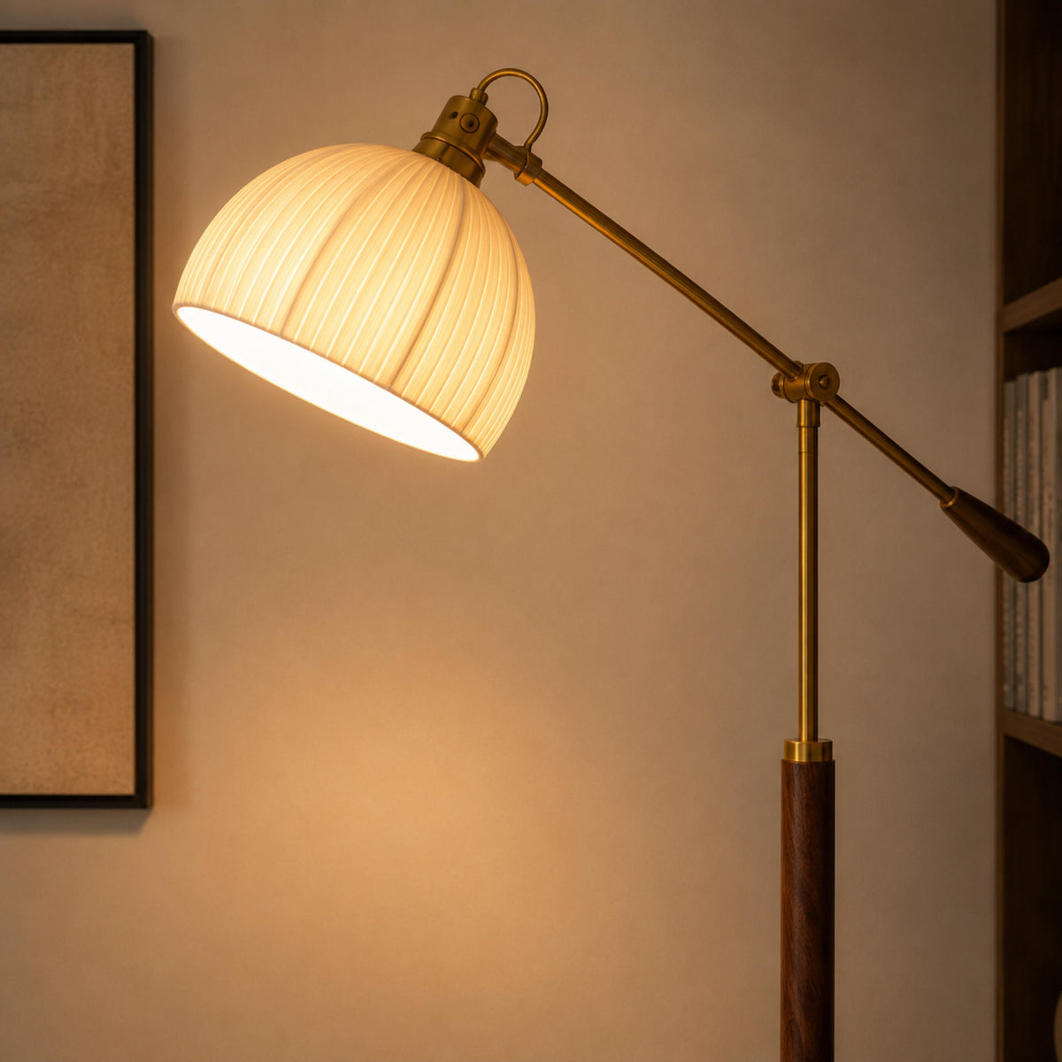 Industrial Wood Floor Lamp Dome Shade Dimmable LED