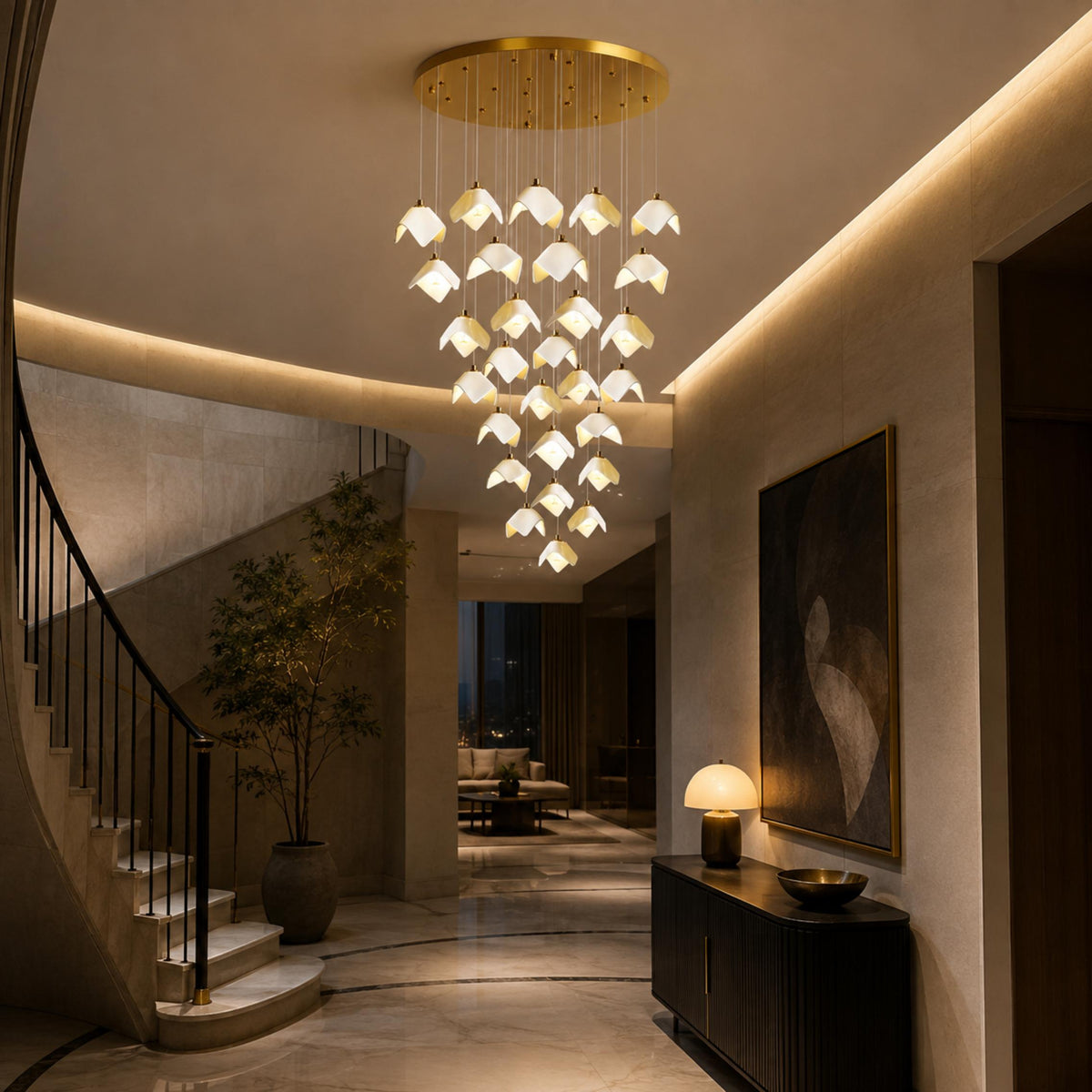 Gold Metal Chandelier Ceiling Light Adjustable LED
