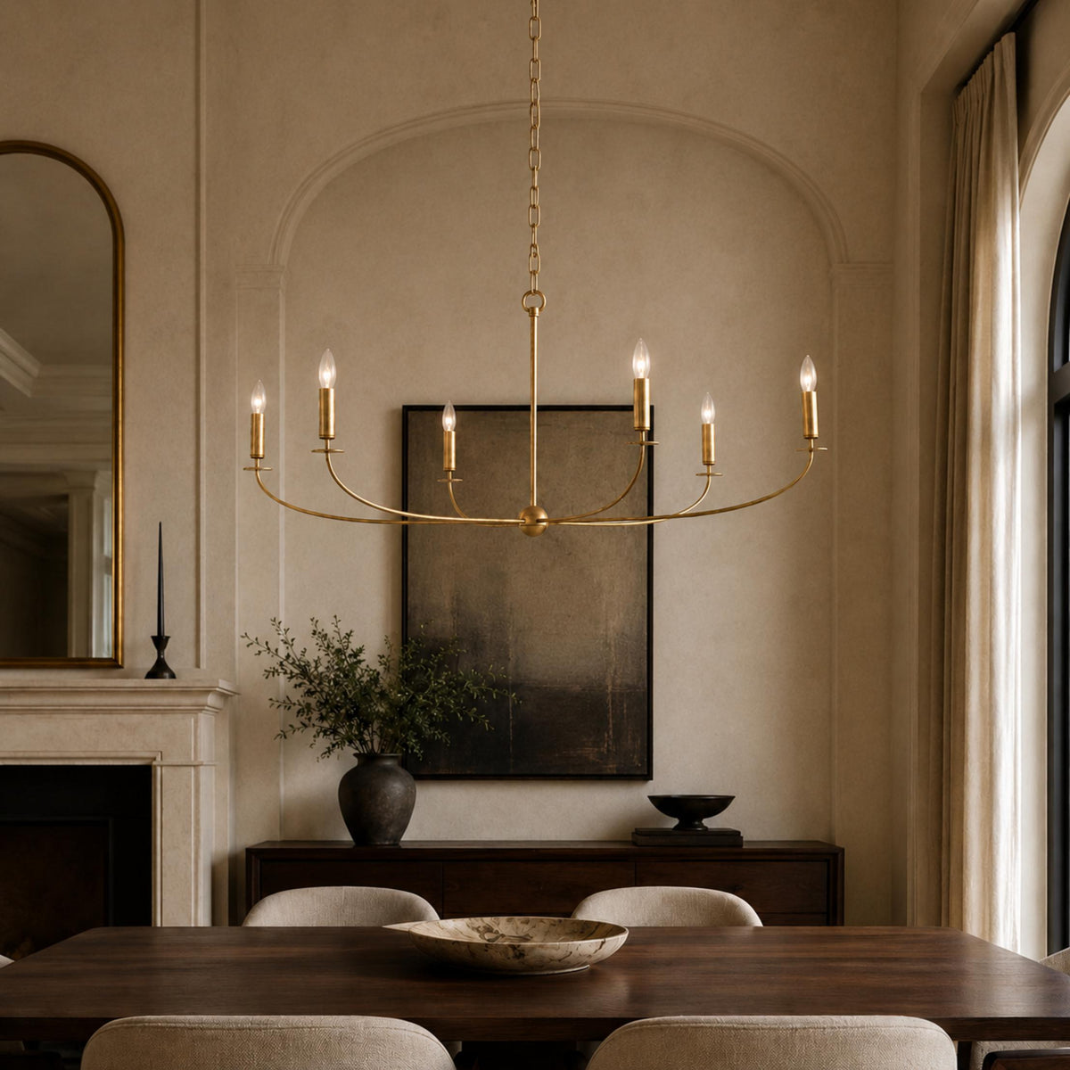 Large Antique Gold Leaf Round Chandelier