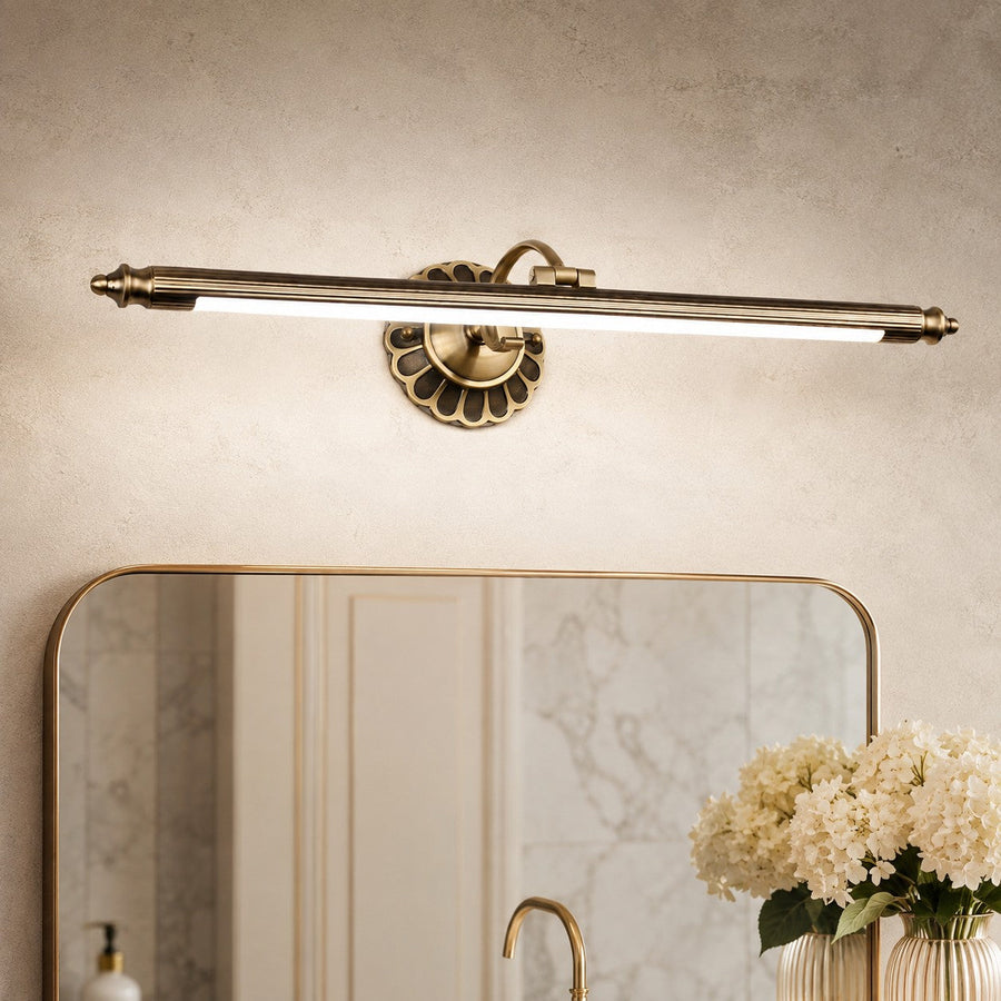 Retro Bronze Cylinder LED Vanity Light 70cm & 90cm Floral Wallplate