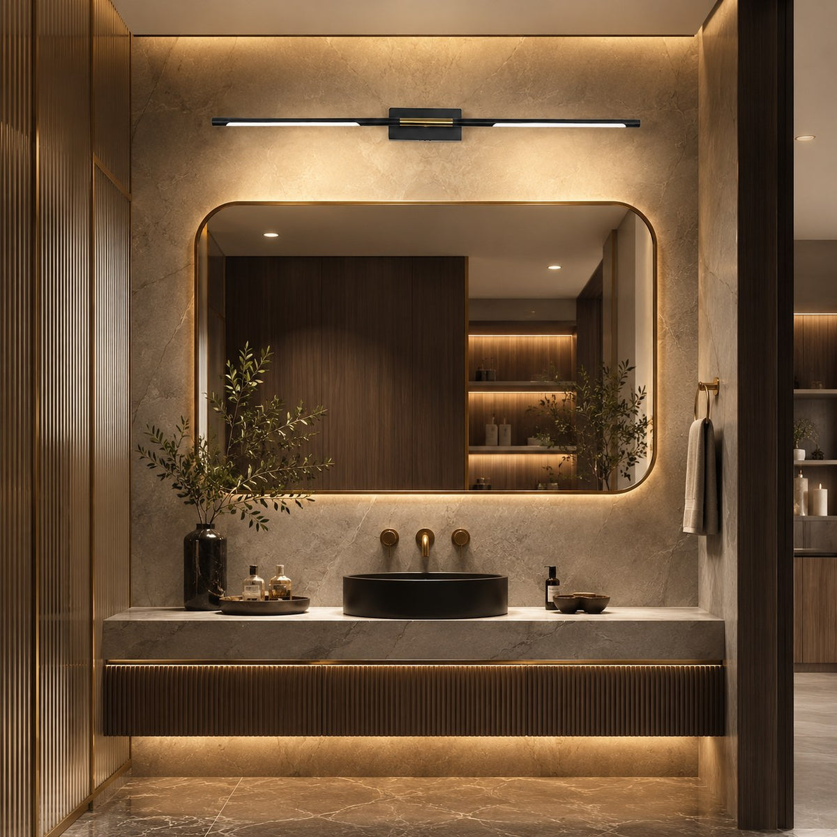 Electroplated Black LED Vanity Bar 60cm/100cm Gold Accent Mirror Light