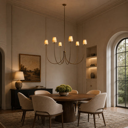 Large Round Chandelier with Off-White Shades