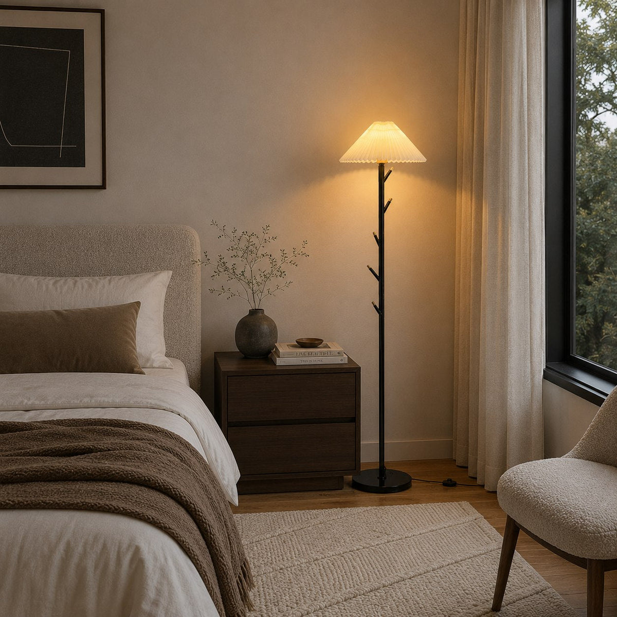 Coat Rack Floor Lamp Black Iron Adjustable LED Light