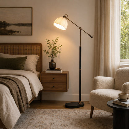 Industrial Wood Floor Lamp Dome Shade Dimmable LED