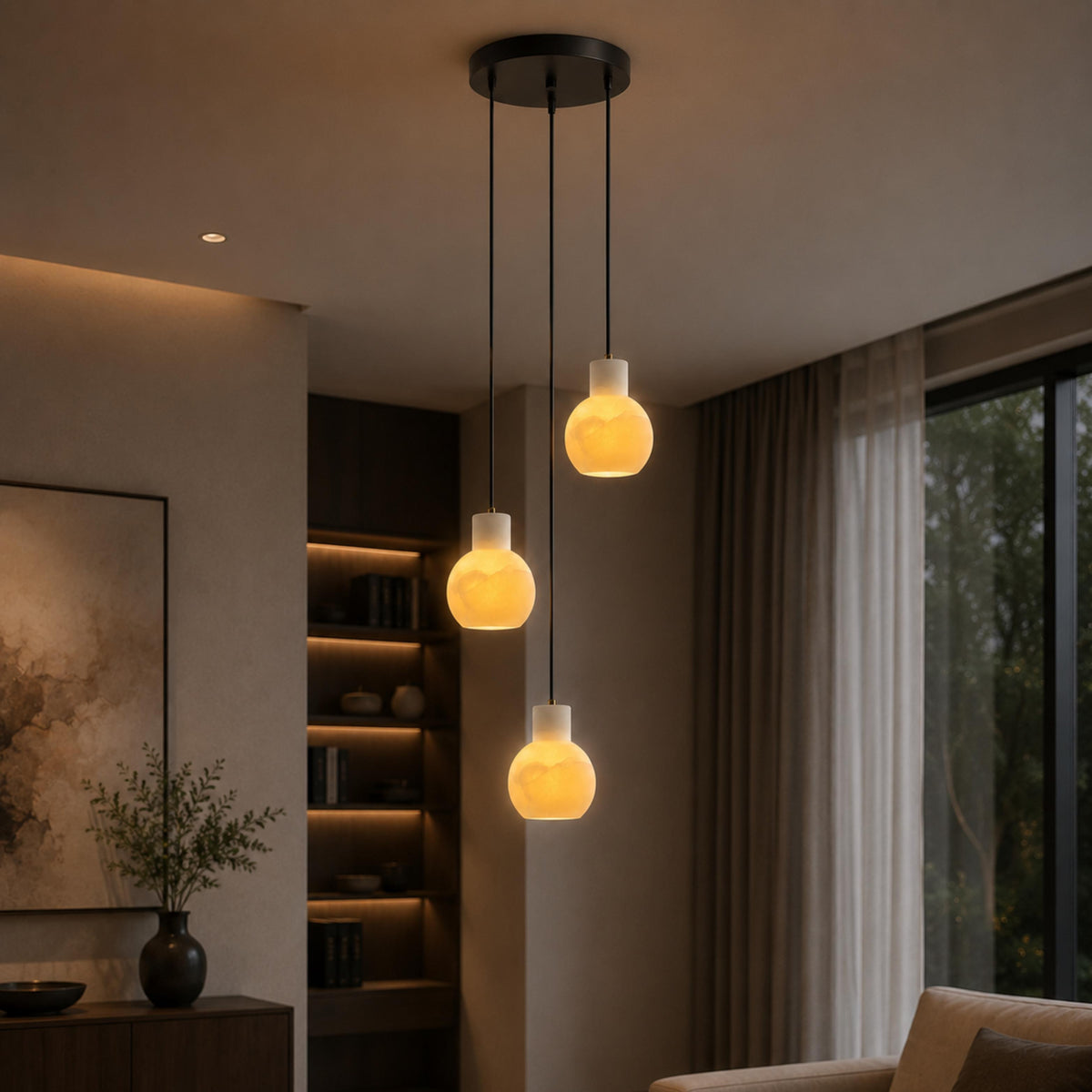 Alabaster Chandelier Hanging LED Light Fixture