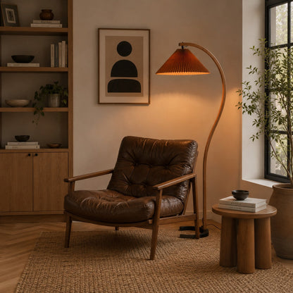Beech Wood Floor Lamp Linen Shade Adjustable Farmhouse
