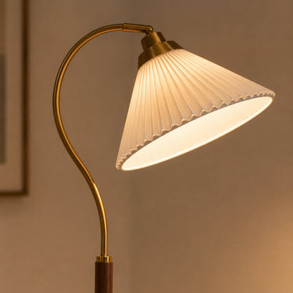 Pleated Shade Floor Lamp Wooden Base Adjustable LED