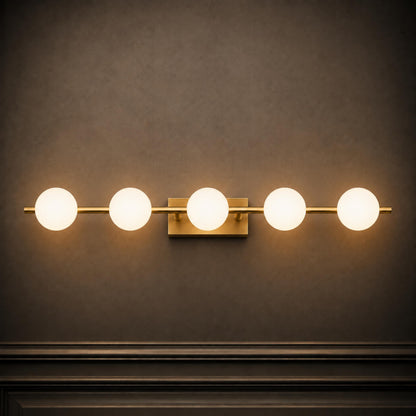 Copper Milk Glass LED Vanity Bar 2–5 Head Three-Colour Bathroom Light