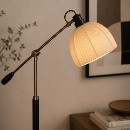 Industrial Wood Floor Lamp Dome Shade Dimmable LED