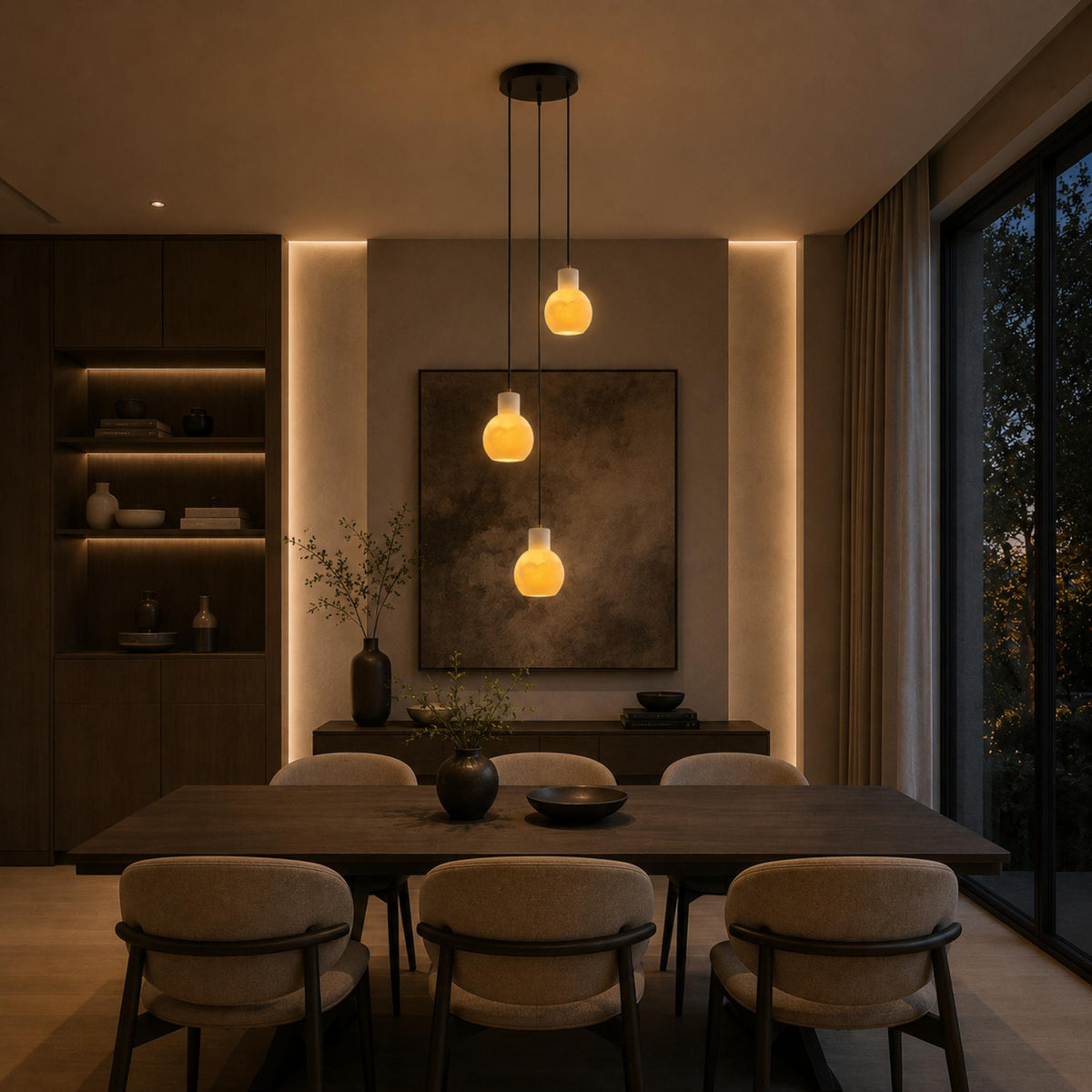 Alabaster Chandelier Hanging LED Light Fixture