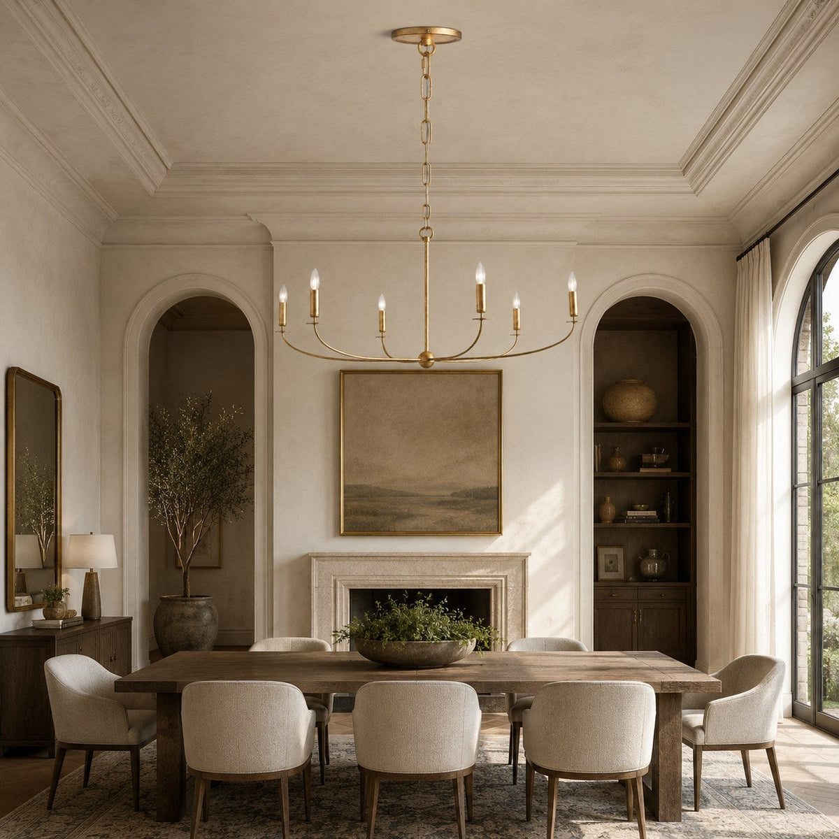Large Antique Gold Leaf Round Chandelier