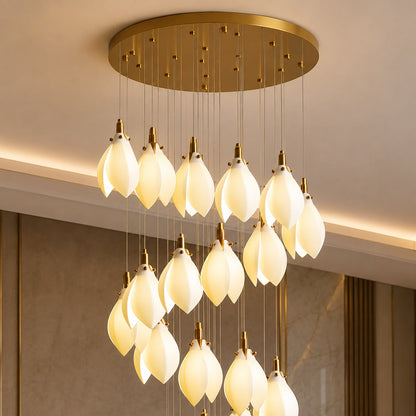Ceramic Petal Chandelier Gold 7-64 Light LED