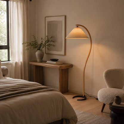 Beech Wood Floor Lamp Linen Shade Adjustable Farmhouse