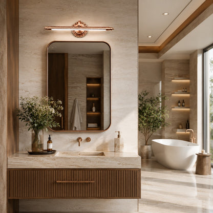 Retro Bronze Cylinder LED Vanity Light 70cm & 90cm Floral Wallplate