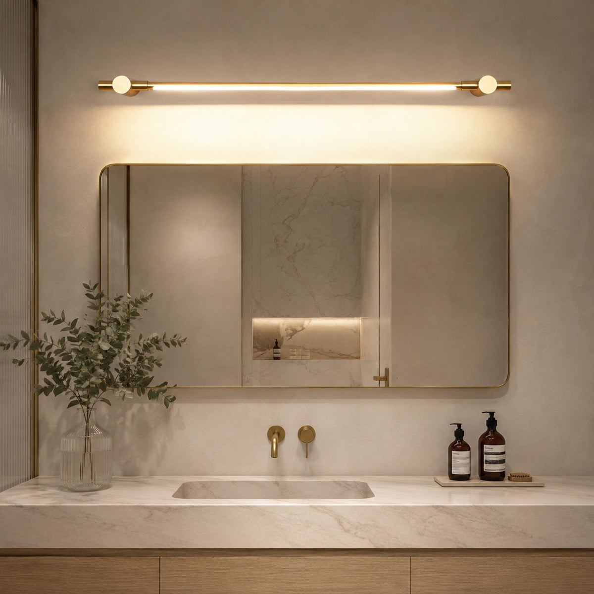 Brass Linear LED Vanity Light 90cm & 120cm Warm White Acrylic Diffuser