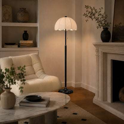 Wooden Base Floor Lamp Fabric Shade E14 Retro Light