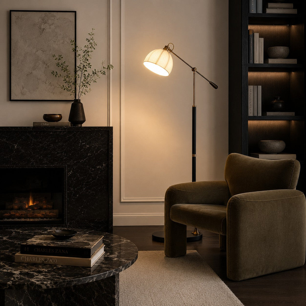 Industrial Wood Floor Lamp Dome Shade Dimmable LED