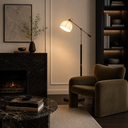 Industrial Wood Floor Lamp Dome Shade Dimmable LED