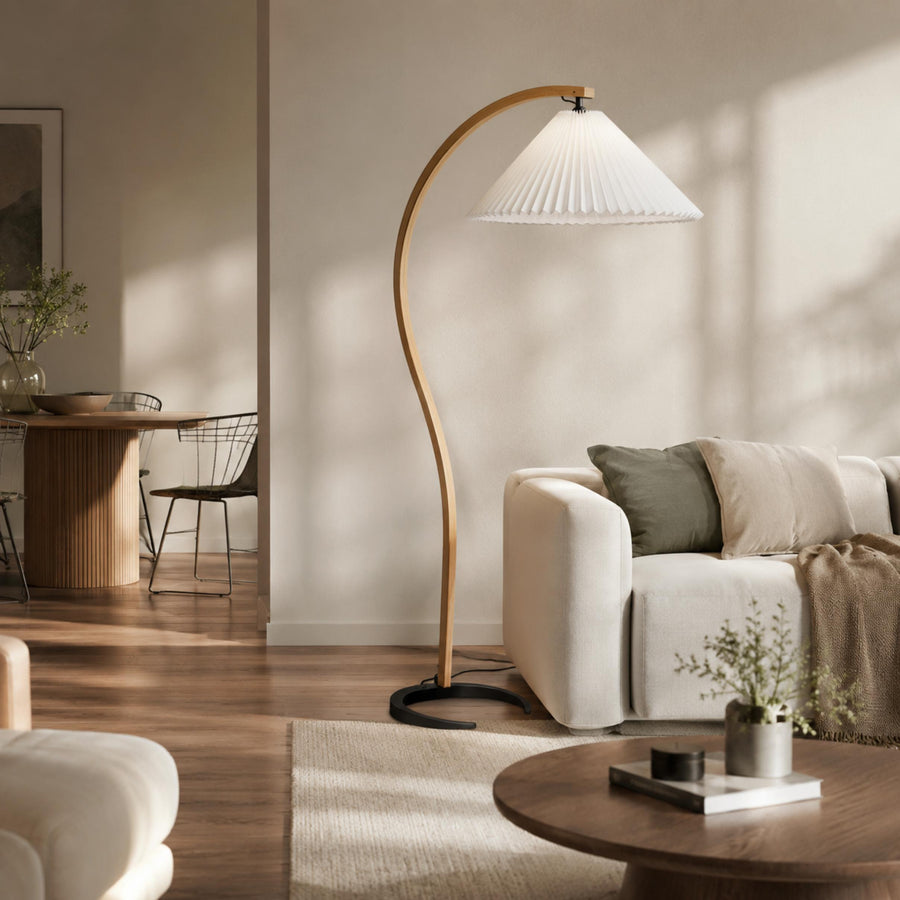 Beech Wood Floor Lamp Linen Shade Adjustable Farmhouse