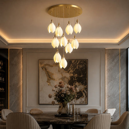 Ceramic Petal Chandelier Gold 7-64 Light LED