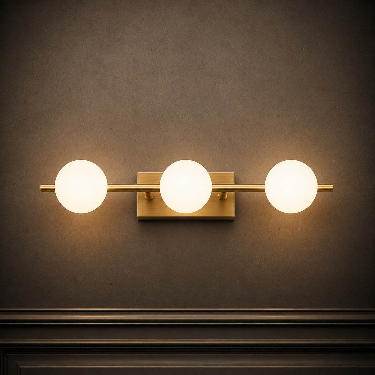 Copper Milk Glass LED Vanity Bar 2–5 Head Three-Colour Bathroom Light