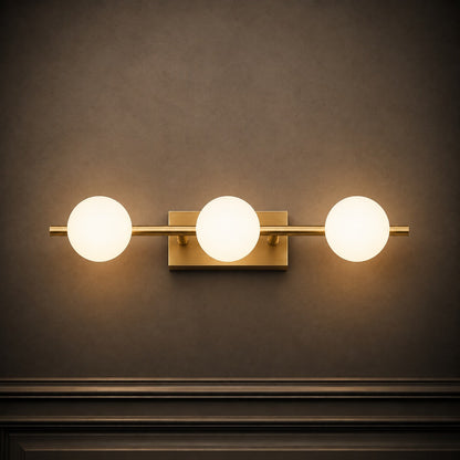 Copper Milk Glass LED Vanity Bar 2–5 Head Three-Colour Bathroom Light