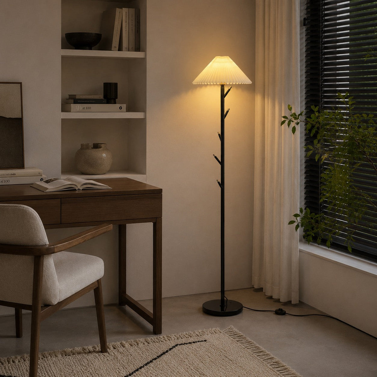 Coat Rack Floor Lamp Black Iron Adjustable LED Light