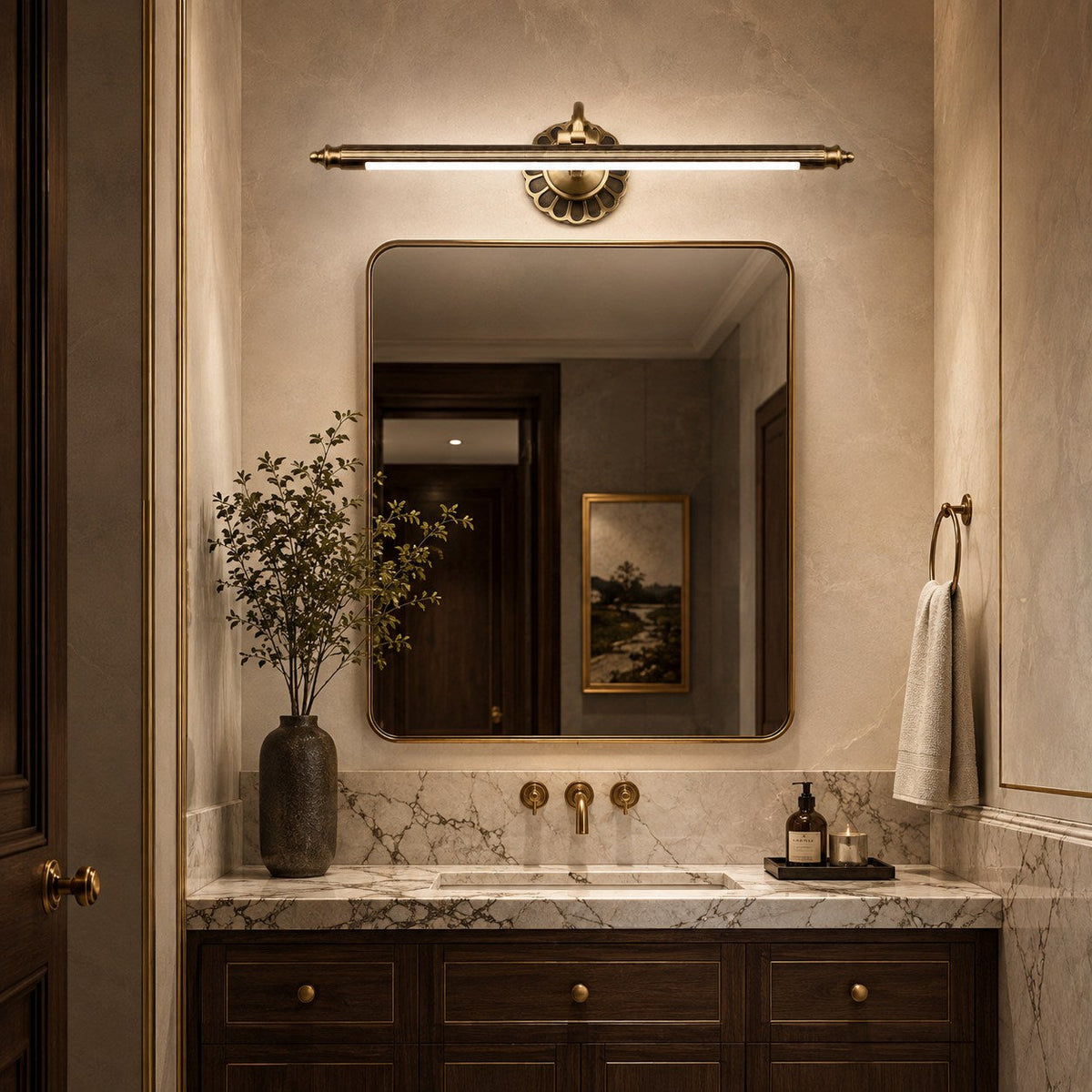 Retro Bronze Cylinder LED Vanity Light 70cm & 90cm Floral Wallplate