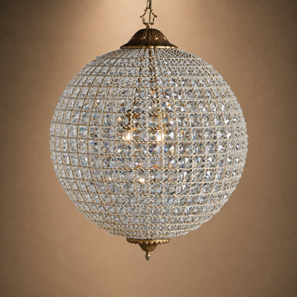 Antique Brass Crystal Round Chandelier