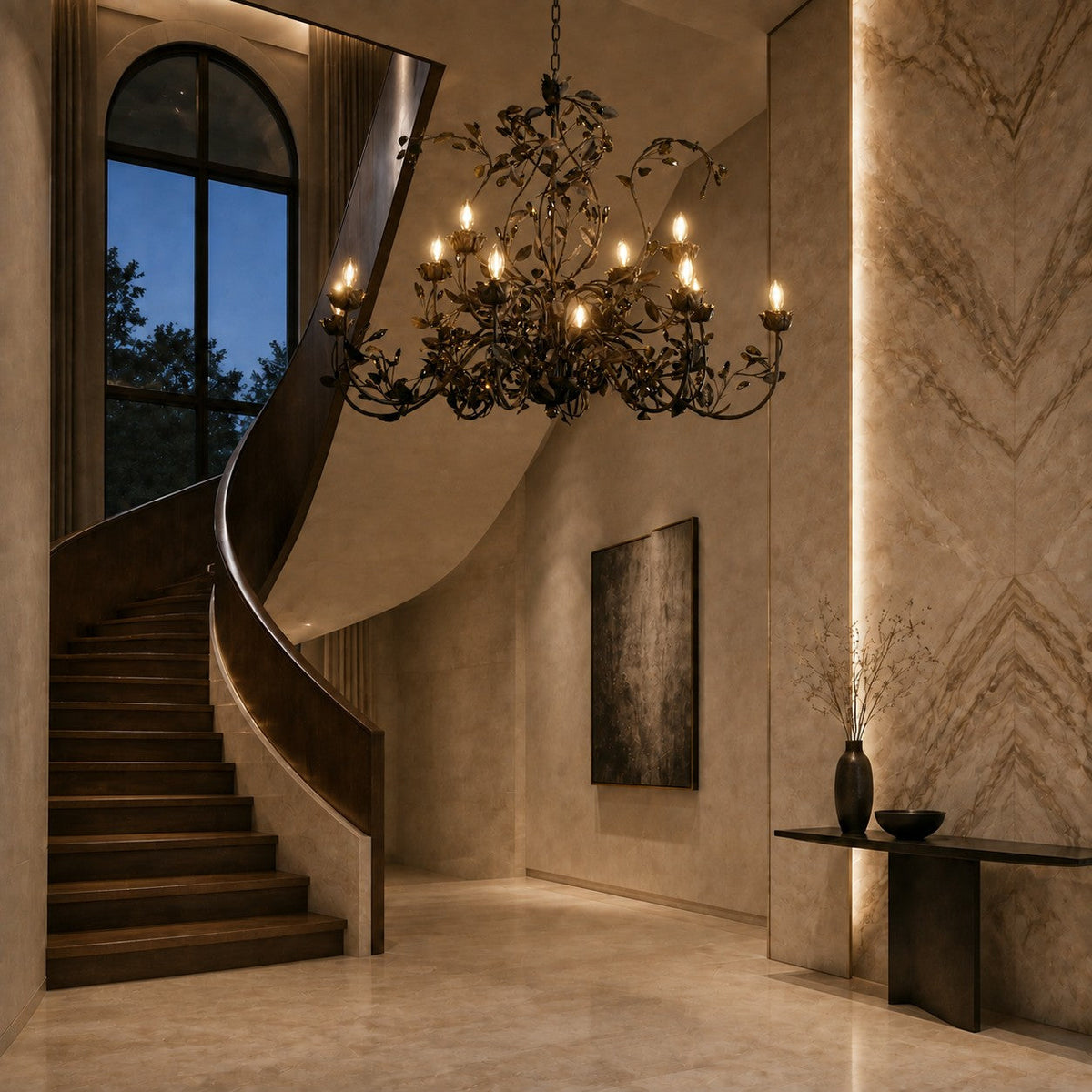 Luxury Crystal Leaf Round Chandelier