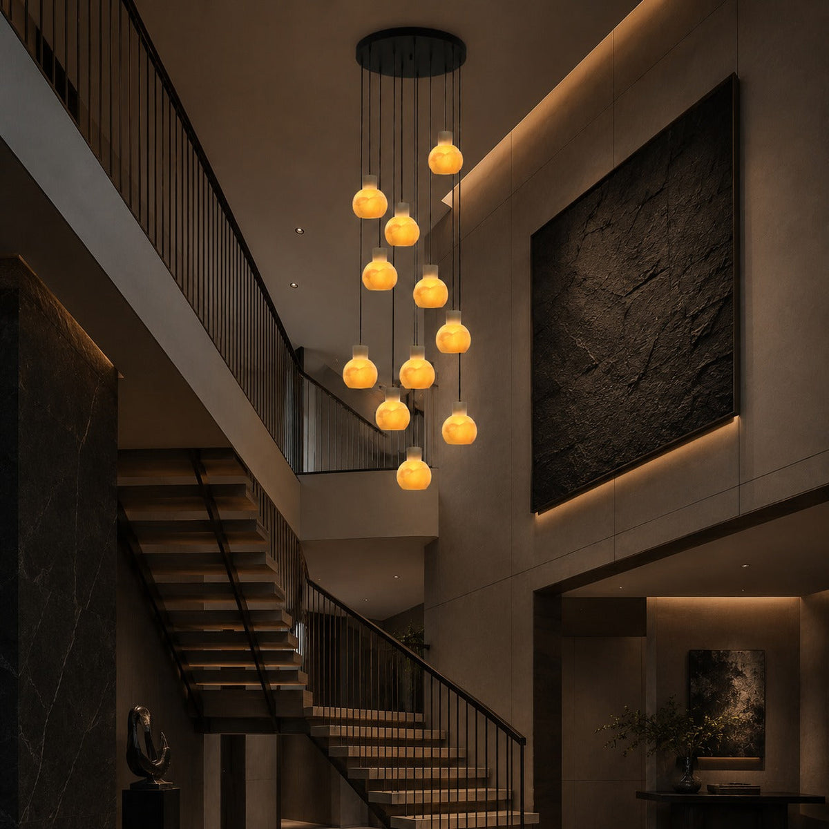 Alabaster Chandelier Hanging LED Light Fixture