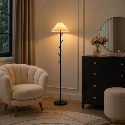 Coat Rack Floor Lamp Black Iron Adjustable LED Light