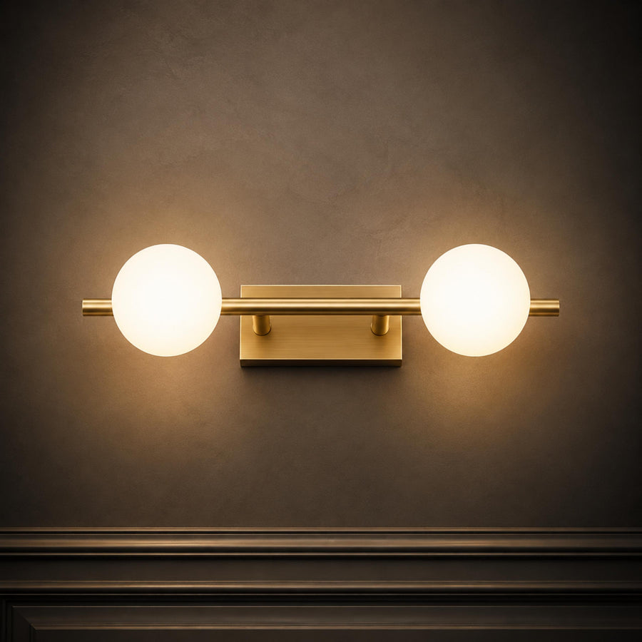 Copper Milk Glass LED Vanity Bar 2–5 Head Three-Colour Bathroom Light