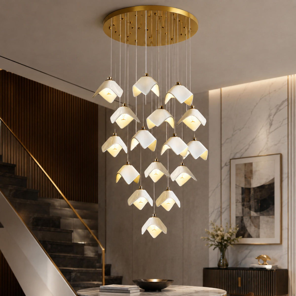 Gold Metal Chandelier Ceiling Light Adjustable LED