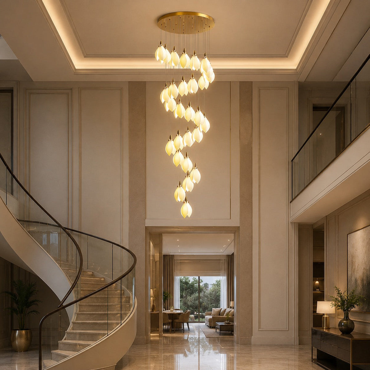 Ceramic Petal Chandelier Gold 7-64 Light LED