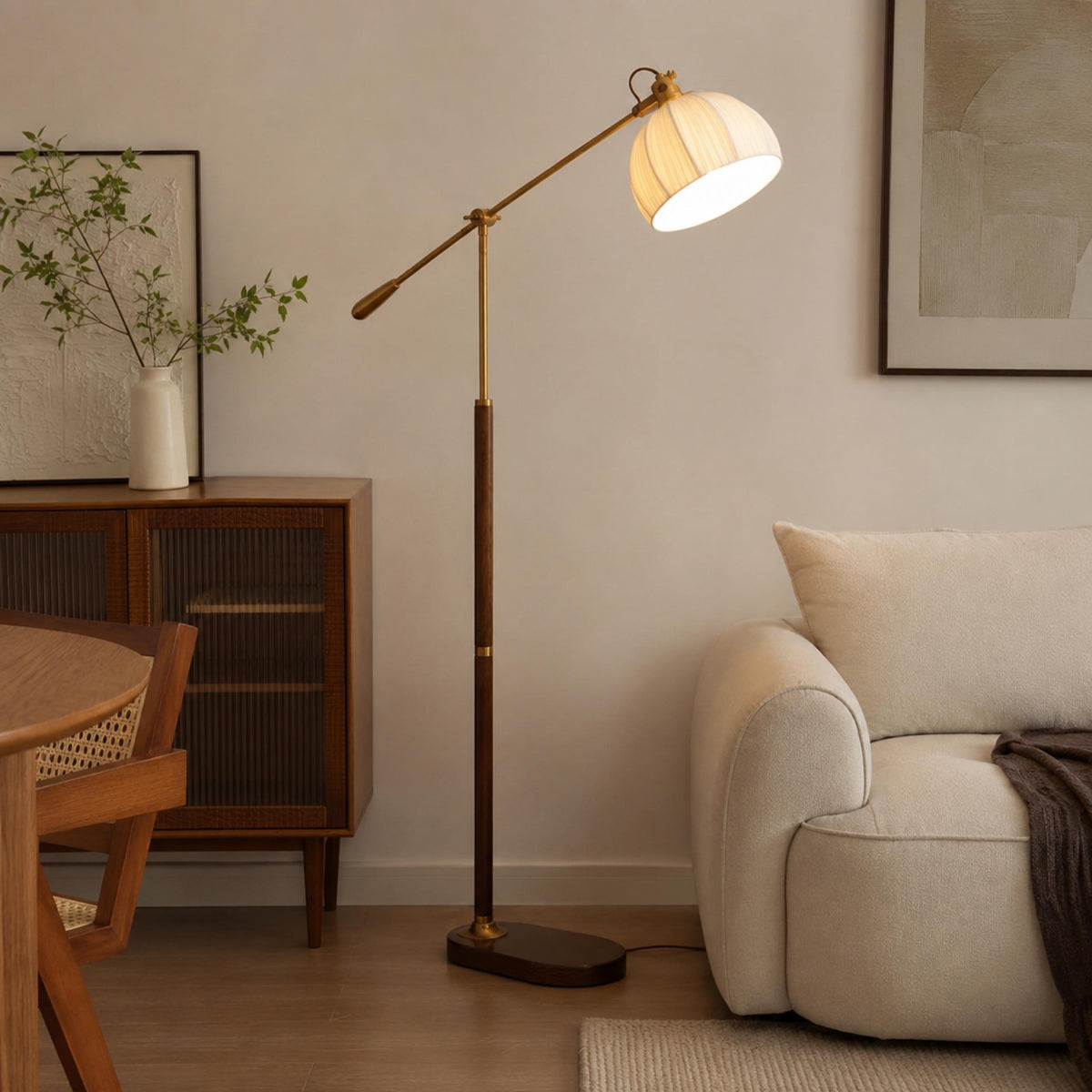 Industrial Wood Floor Lamp Dome Shade Dimmable LED
