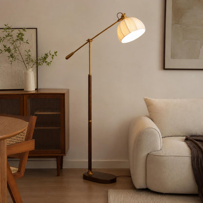 Industrial Wood Floor Lamp Dome Shade Dimmable LED