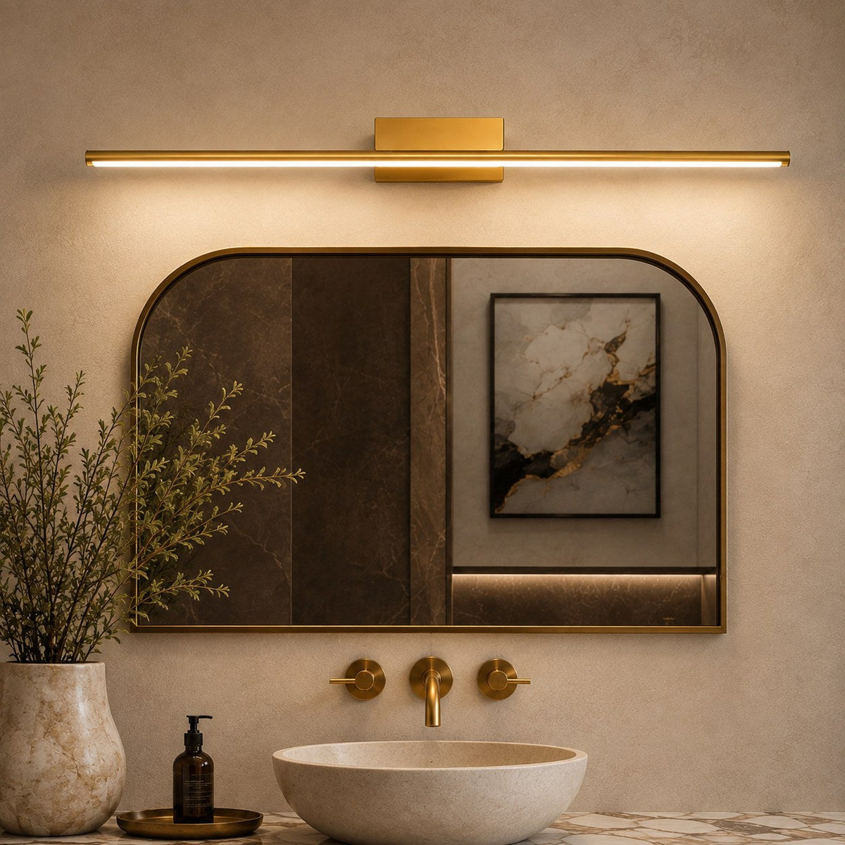 Brushed Brass Slim Cylinder LED Vanity Light 40–80cm 4000K