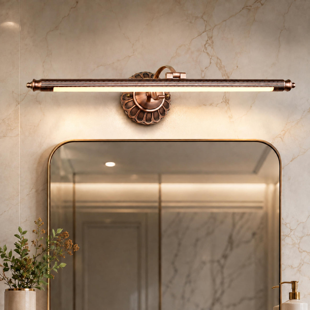 Retro Bronze Cylinder LED Vanity Light 70cm & 90cm Floral Wallplate