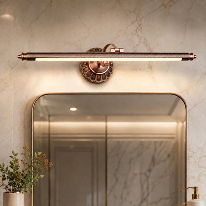Retro Bronze Cylinder LED Vanity Light 70cm & 90cm Floral Wallplate