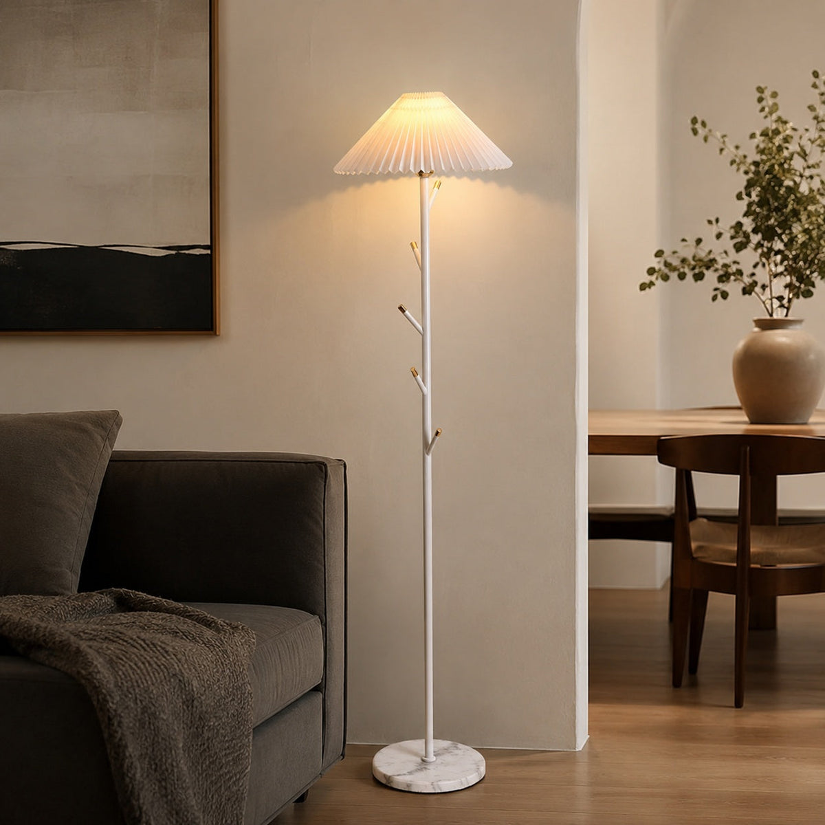 Coat Rack Floor Lamp Black Iron Adjustable LED Light