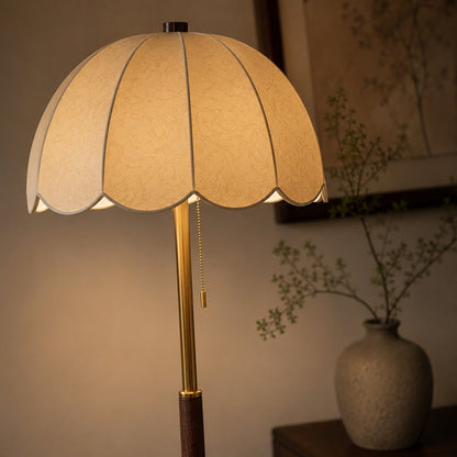 Wooden Base Floor Lamp Fabric Shade E14 Retro Light