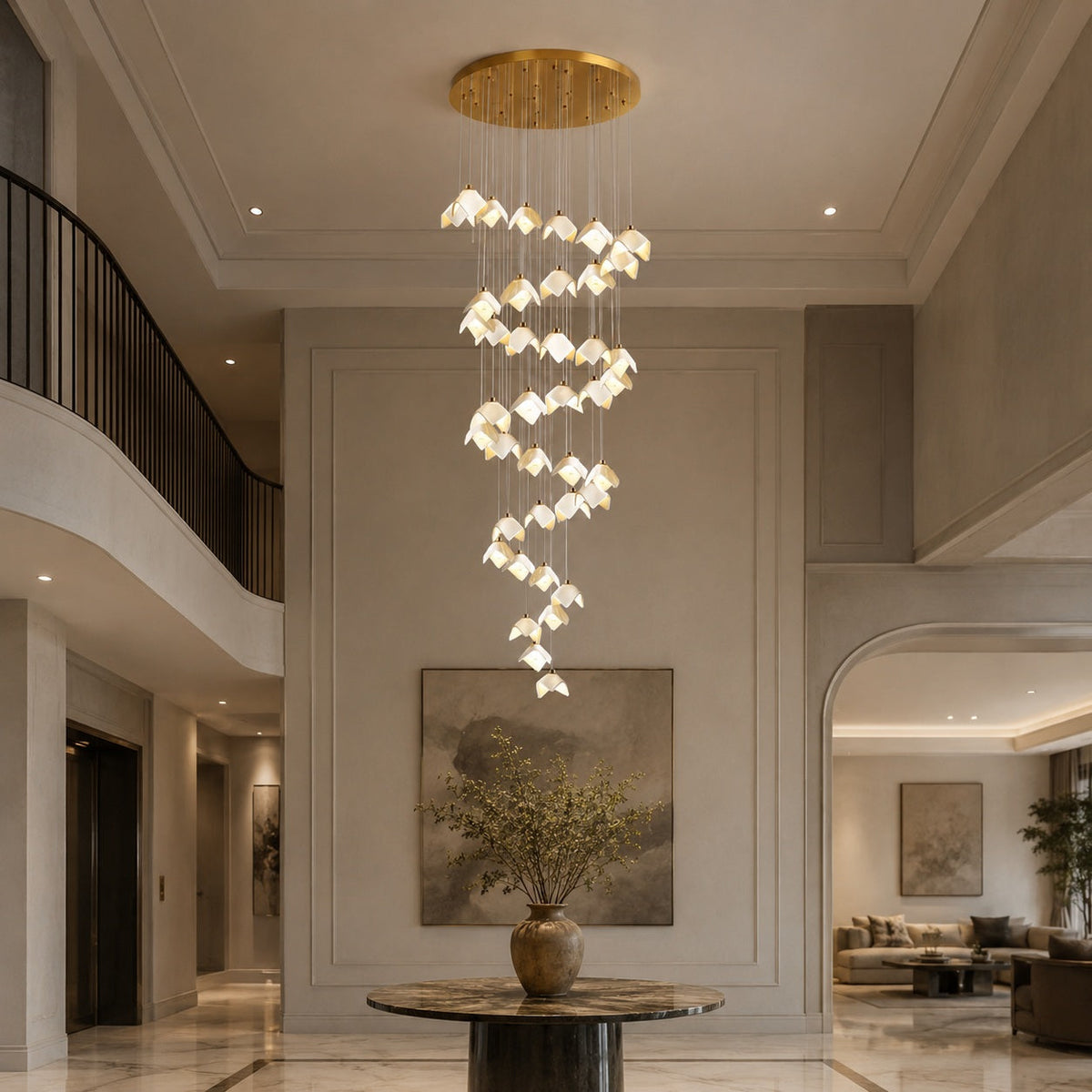 Gold Metal Chandelier Ceiling Light Adjustable LED