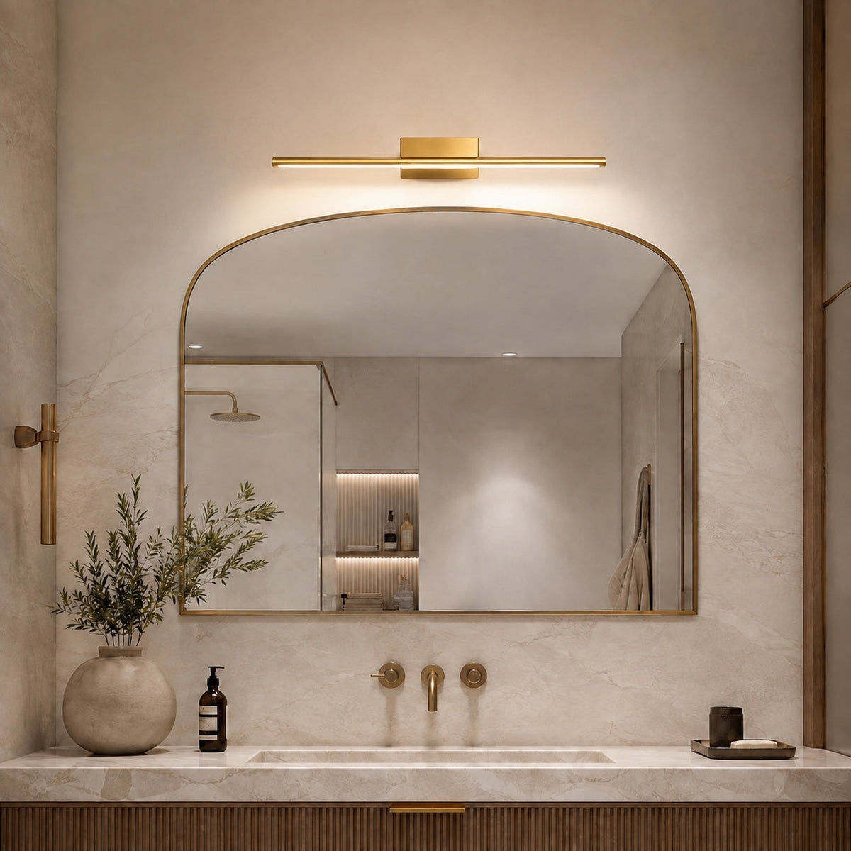 Brushed Brass Slim Cylinder LED Vanity Light 40–80cm 4000K