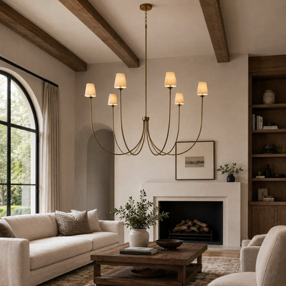 Large Round Chandelier with Off-White Shades