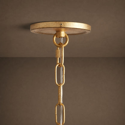 Large Antique Gold Leaf Round Chandelier